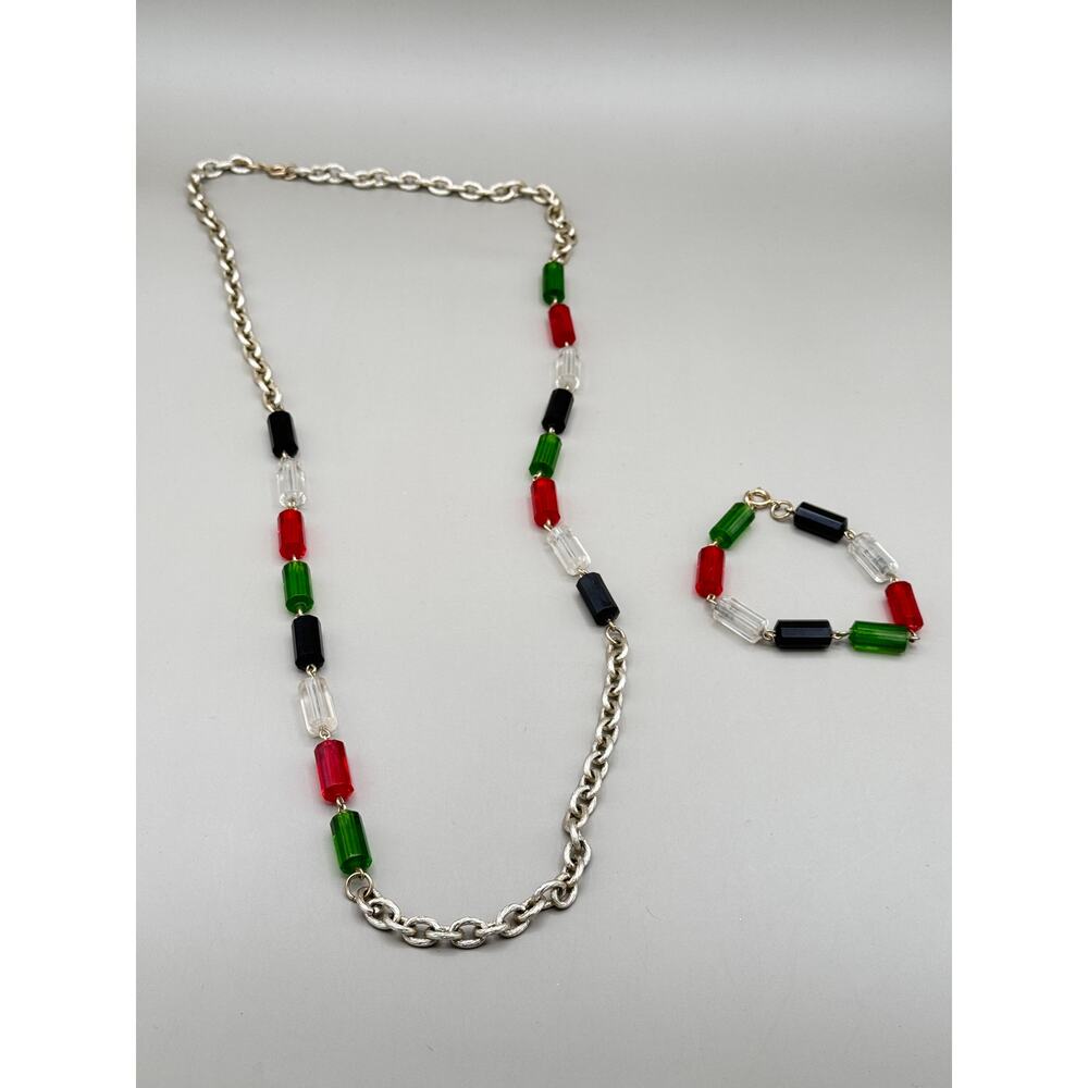 Vintage Sarah Coventry Retro Lucite Bead Silver Tone Necklace & Bracelet Set